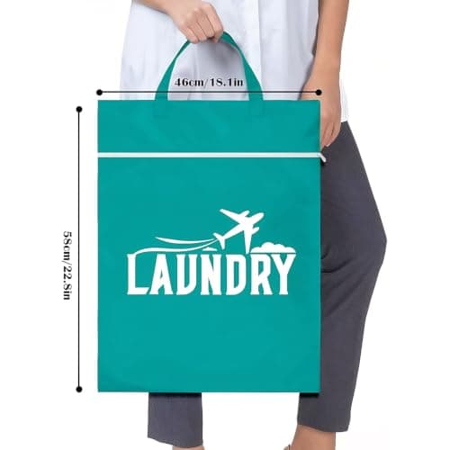 2 Pcs Large Travel Laundry Bags, Portable Waterproof Wet Clothes Bag with Zipper & Handle, Reusable Laundry Bags for Travelling, Swimming, Yoga, Gym, Camping, Family Vacation (Green) — view 3