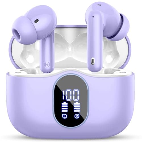 Wireless Earbuds, Bluetooth 5.4 Headphones In Ear with 4 ENC Noise Cancelling Mic, Bluetooth Earbuds Mini Deep Bass Stereo Sound, 36H Playtime LED Display Wireless Earphones IP7 Waterproof Deep Purple