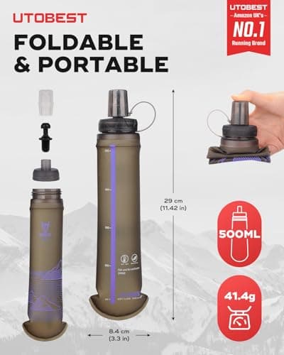 UTOBEST Soft Flask 500ml, Collapsible Running Water Bottles, Purple — view 2