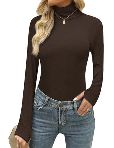 Terecey Womens Roll Neck Thermal Top Long Sleeve Thumb Hole Brown
