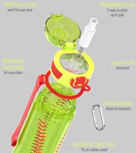 MYFOREST Softball Water Bottle, Lightweight, Quick-Open Gulp Lid/Straw — view 5