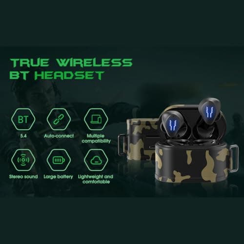 LICAEVEY Bluetooth Earbuds, 6H Long Battery Wireless Earphones (Camo Green) — view 6
