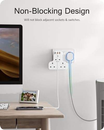LENCENT 3 Way Plug Adaptor with 3 USB Slots PD&QC 20W, Multi Plug Extension — view 5