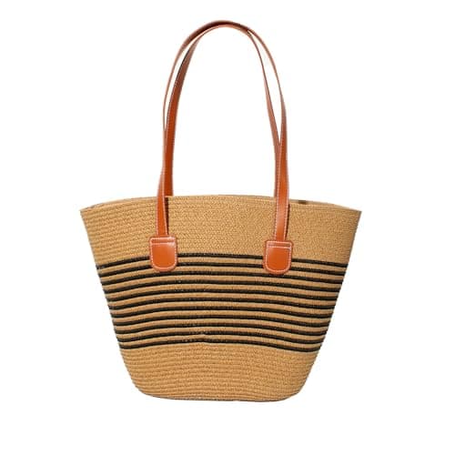 Kayiete Straw Beach Bag,Summer Beach Bag Tote Bag Large Size Straw Shoulder Bag with Zipper Perfect for women Summer Vacation