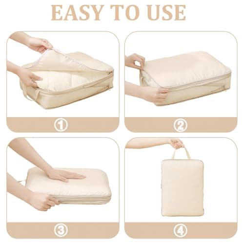 Lxoraziy Set of 4 Compression Packing Cubes, Ultra Lightweight Expandable Compression Storage Cubes, Lightweight Packing Organizers as Travel Accessories(Beige) — view 3