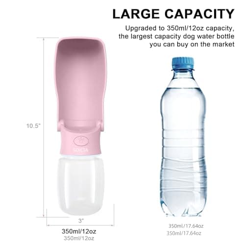 SOICTA Portable Dog Water Bottle for Walking 19 OZ or 12 OZ Portable Pet Water Bottles for Puppy Small Medium Large Dogs Water Dispenser Bowl Dog Accessories(12OZ Pink) — view 5
