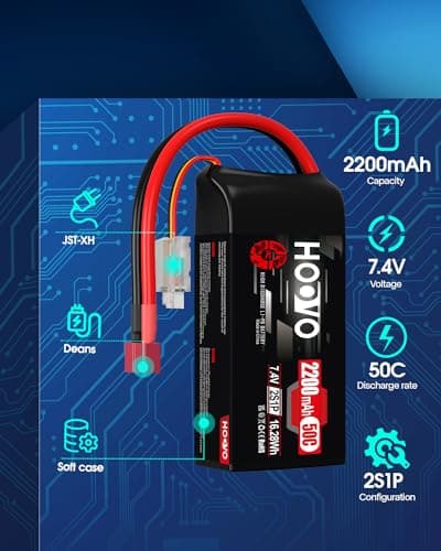 HOOVO 2S Lipo Battery 2200 mAh 7.4 V 50C SoftCase Short Pack Lipo Batteries with T Plug RC Battery for 1:16 RC Car Truck Helicopter Airplane Rock Crawler Airplane Helicopter (2 Packs) — view 2