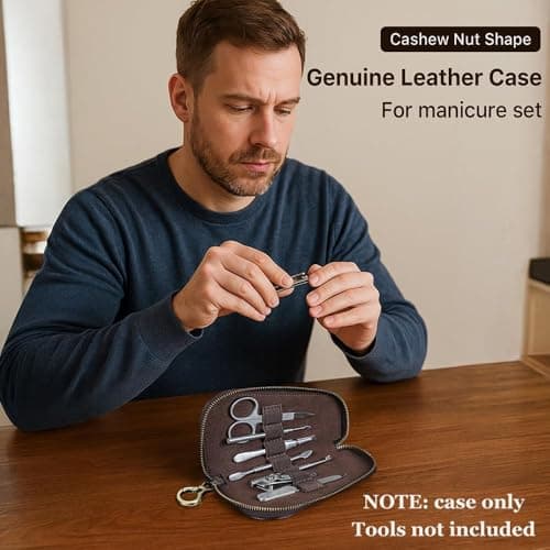 CONTACTS Handmade Leather Manicure Set Case, Empty Travel Nail Clipper Pouch for Men, Full Grain Leather Personal Tools Pouch with 7 Elastic Loops, Brown — view 2