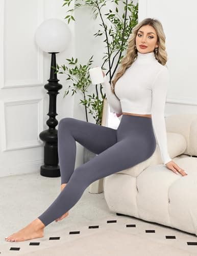 Ekouaer 2 Pack Thermal Leggings Women UK Soft Elastic High Waisted Thermal Lined Pants High Waisted for Gym Yoga in Winter,Black/Grey,M — view 2