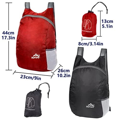 Feibmir 2 Pack 20L Small Foldable Lightweight Packable Backpack Black Red — view 2