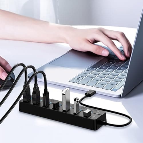 SueaLe USB3.0 Adapter With 7 Expandable Port Individual Switches LED Indicators For Travel And Office Use USB Splitter Individual Switches USB Hub — view 6