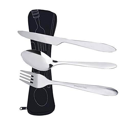 Prettyui Silverware Cutlery Set Stainless Steel with Organizer Bag Travel Camping Flatware Dinnerware Tableware Kit with Storage Lunch Box for Picnic School Knife Fork Spoon Set Black Case(3 Pack)