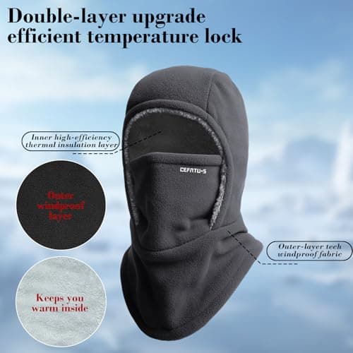 TASBER Unisex Winter Balaclava, Windproof Ski Mask, Warm Face Cover Mask, Cold Weather Windproof Thermal Warmer, Thermal Fleece Full Face Mask for Outdoor Sports (Brown) — view 3