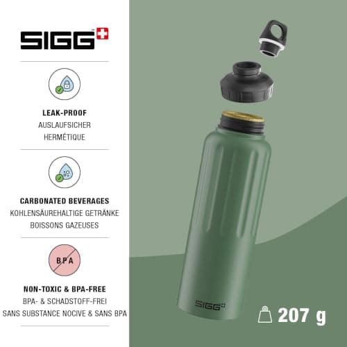 Sigg - Aluminium Sports Water Bottle - WMB Traveller Leaf Green - Swiss Made - Suitable For Carbonated Drinks - Leakproof - Lightweight - BPA Free - Green - 1.5L — view 3
