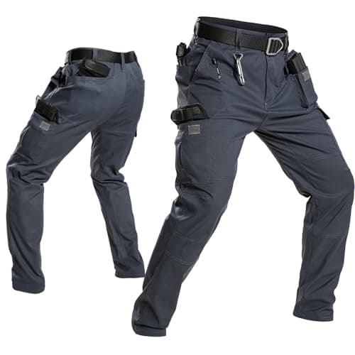 Mens Sweatpants Stretch Multi Pocket Tactical Cargo Trousers Straight Leg Utility Work Pants with Tool Pockets Outdoor Hiking Security Bottoms Multiple Solid Colours Gray — view 4