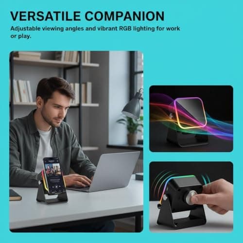 5-in-1 Wireless Induction Bluetooth Speaker with Adjustable Phone Stand, 5000mAh Power Bank for Android and iPhone, Hi-Fi Stereo Sound & 8 RGB Light Modes, Portable Audio Dock for Tablet (Black) — view 4