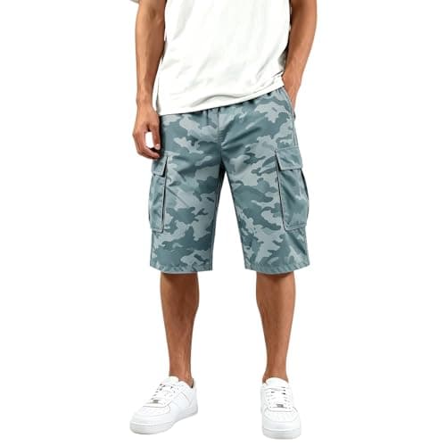 Camo Cargo Shorts for Men Fashion Elasticated Waist Multi Pockets Mens Combat Cargo Shorts Regular Fit Knee Length Shorts Summer Casual Printed Outdoor Hiking Walking Short Pant (Sky Blue-E, S) — view 3