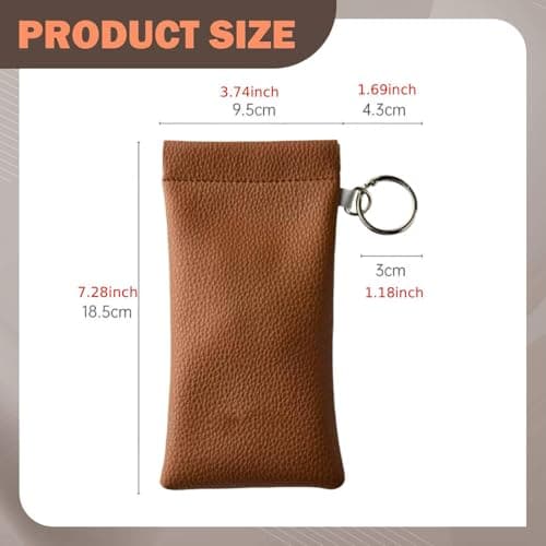 RNXRZANK Sunglasses Pouch Eyeglasses Storage Case Glasses Organizer Bag Soft Faux Leather Compression Resistant Auto Closing with Detachable Strap Suitable for, brown — view 3