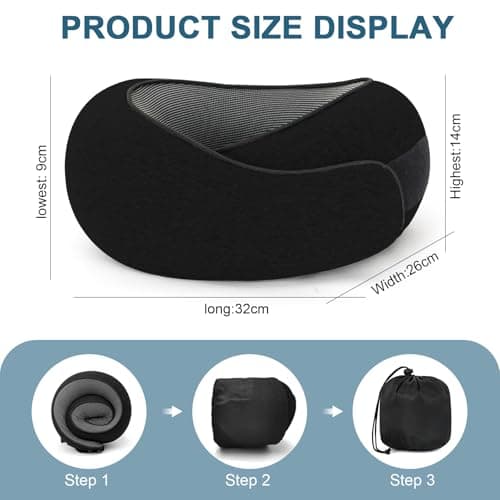 Purecas Memory Foam Travel Neck Pillow, 360° Support with Eye Mask&Earplugs — view 2
