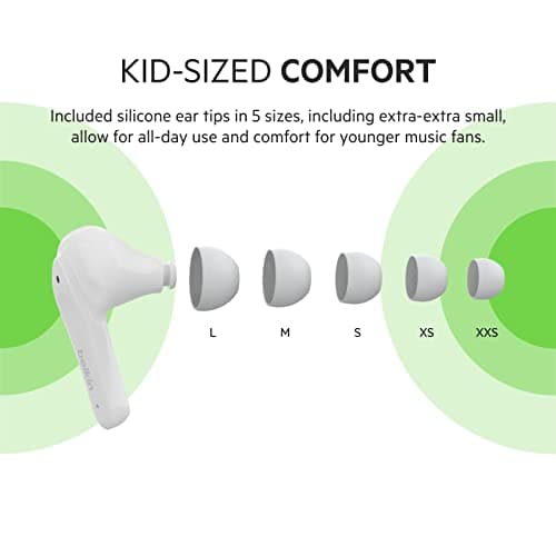 Belkin SOUNDFORM Nano, True Wireless Earbuds for Kids, 85dB Limit for Ear Protection, Online Learning, School, IPX5 Certified, 24 H Play Time for iPhone, iPad, Kindle, Pixel and More – White — view 4