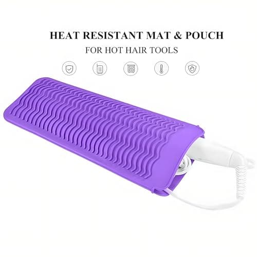 Heat Resistant Silicone Mat Pouch for Hair Straightener, Flat Iron & Hot Hair Tools, Home & Travel, Purple — view 5