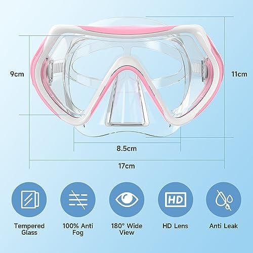 Findway Snorkel Mask,180°view Snorkelling Mask Adult & Junior, Diving mask Anti-Fog & Anti-UV Tempered Glass, Wide View Snorkel Mask, Easy Adjustable Strap Mask for Diving, Snorkelling and Swimming — view 2