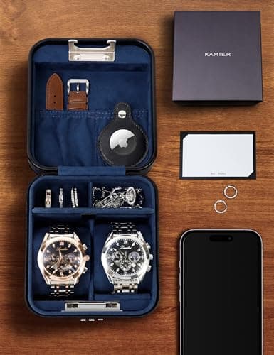 KAMIER Watch Travel Case with Combination Lock - 2 Watch Storage and Jewelry Organizer - Watch Case for Ring and Watch Storage, PU Leather Travel Watch Case, Valentine's Day Gift Box — view 6