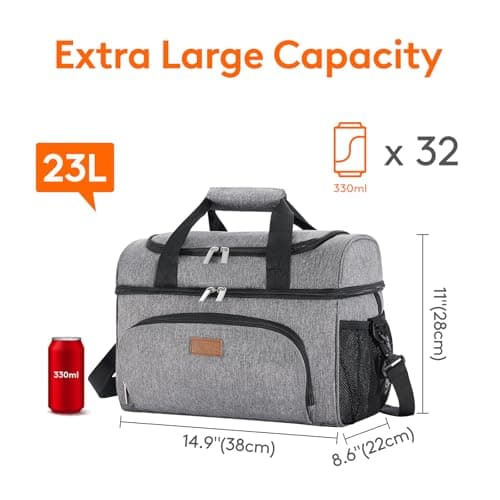 Lifewit 23L Insulated Cooler Bag, Double Compartment Refrigerant Bag, Grey — view 2