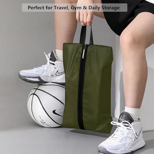 Shoe Bags for Travel, Waterproof Oxford Fabric, Zippered Shoe Storage Organiser with Handle, Lightweight Dustproof Shoe Pouch for Trainers, Gym, 16.5 x 9.8 Inches (Shoe Bag Dark Green-2 Pack) — view 5