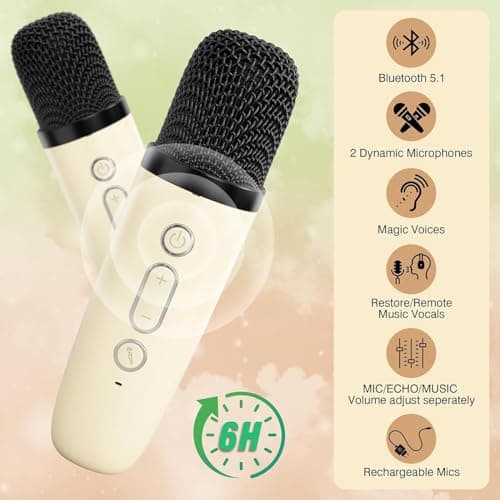 2026 Mini Karaoke Machine for Kids Adults, Portable Bluetooth Speaker with 2 Wireless Microphones, MP3 Music Player for Girls Boys 3-11,12+ Years Old, Gifts for Family Home Birthday Party (Beige) — view 3