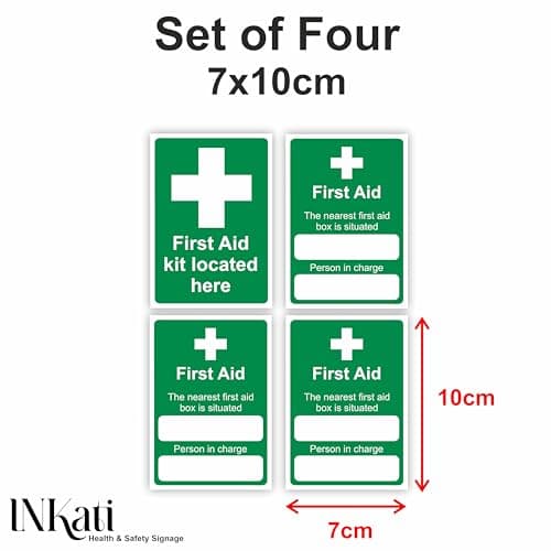 First Aid Location Signage (Set of Four) Self-Adhesive Signage / 7x10cm Each (Pack of 4) / Portrait Orientation Removable & Wipeable/Indoor or Outdoor Stickers/Gloss Finish/First Aid Kit Sign — view 2