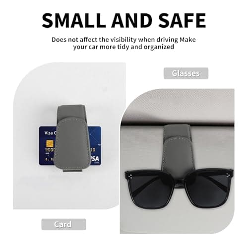 LQMK Sunglasses Holder for Car Visor – 2 Pack Magnetic Leather Glasses Clip Organizer – Universal Fit Eyeglass Storage Accessory for SUV Truck RV – Auto Interior Visor Accessories — view 4