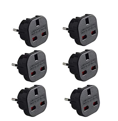 Q4U Q4UP6 Travel Adapter UK to Europe Black Plug Adapter UK to EU, UK 3 Pin to Plug European/France/Poland/Europe (EU) 2 Pin Adapter Travel – Pack of 6