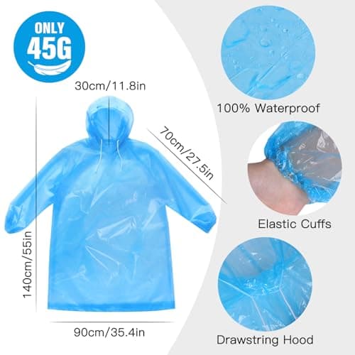 TIECHI Disposable Rain Ponchos - 6 Pack Rain Poncho Waterproof Emergency Raincoats Rain Poncho Adult Rain Coats With Hood and Sleeves Ideal for Festivals, Theme Parks, Fishing, Camping — view 4