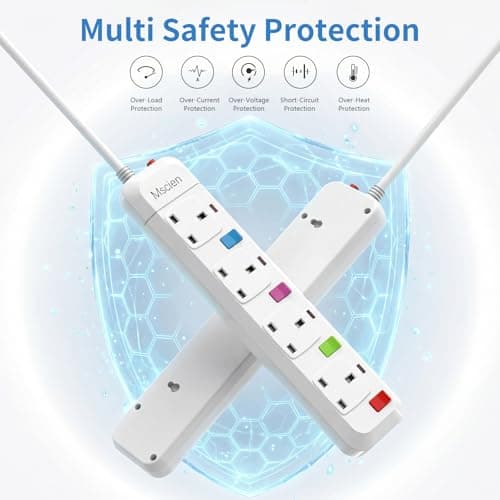 Mscien 4 Way Short Extension Lead, 0.2M Small Extension Lead, Fused 4 plug Extension Socket with Individual Switches Mountable Overload Protection Power Strips with 0.2 Metre Extension cable 2500W — view 4