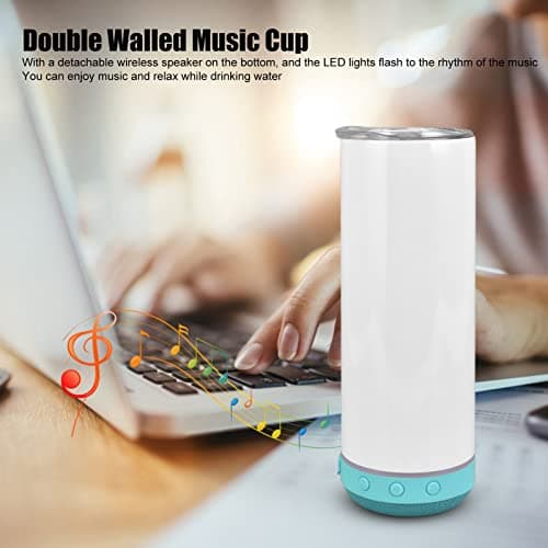 Tnfeeon Insulated Stainless Steel Water Bottle, Bluetooth Speaker Cup Music Tumbler with LED Rhythm Lights Vacuum Insulation Portable Beverage Container for Car Office Travel (Blue Base) — view 3