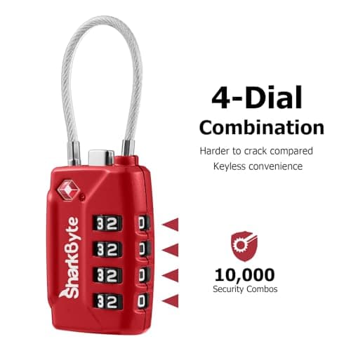 SharkByte TSA Suitcase Locks - 4-Dial Security Travel Combination Padlock, Flexible Wire Cable Travel Lock for Suitcases Luggage Case Travel Bag Gym Locker Code Small Padlock (Pack of 1) — view 5