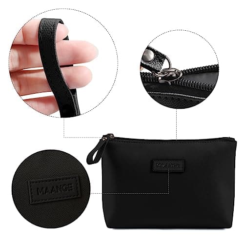 Small Cosmetic Bag for Purse MAANGE Small Makeup Bag Portable Travel Makeup Pouch Waterproof PU Leather Make up Bag with Handle Cute Versatile Zipper Pouch for Women (Black) — view 5