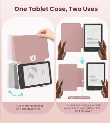 MoKo Detachable Magnetic Case for 6" Kindle 11th 2024/2022, Rose Gold — view 3