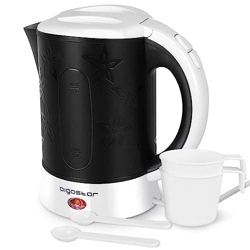 Aigostar 0.6L Compact Travel Kettle Set with Cups & Spoons, 650W, Black