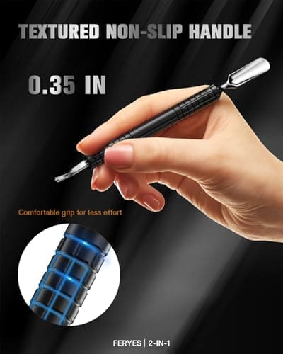 FERYES Cuticle Pusher with Fork, 2-in-1 Cuticle Remover Tool, Upgraded Stainless Steel Cuticle Trimmer Nail Care Tool for Manicures- Black(5.8 Inches — view 4