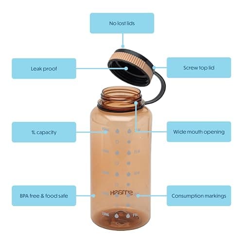 Smash 1 Litre Screw Cap Wide Mouth Water Bottle with Water Markings, Toffee — view 2