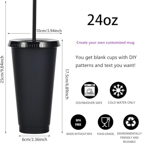 Yisituo 710ml Reusable Plastic Cups, 20 Pack Cold Cups with Lid and Straw, Tumblers Travel Mugs for Adults and Madam Party and Beach, Pool Gatherings (20, Black) — view 2