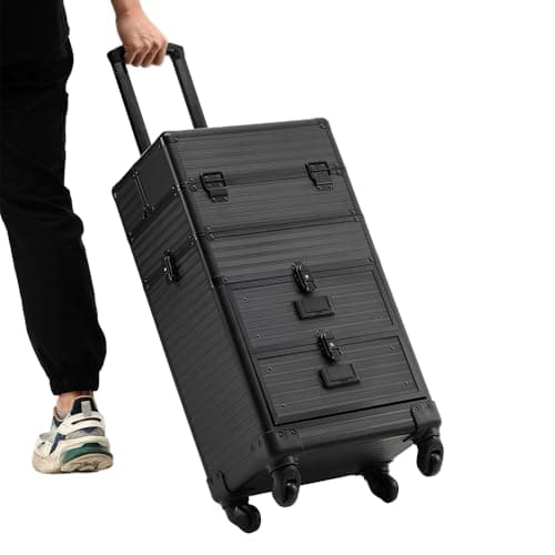 Warmiehomy Makeup Case 4-in-1 Tall Vanity Case Makeup Trolley Professional Beauty Trolley on Wheels Large Makeup Organizer Suitcase Cosmetic Storage Box 2 Drawers for Women 36x23x62cm（Black） — view 6