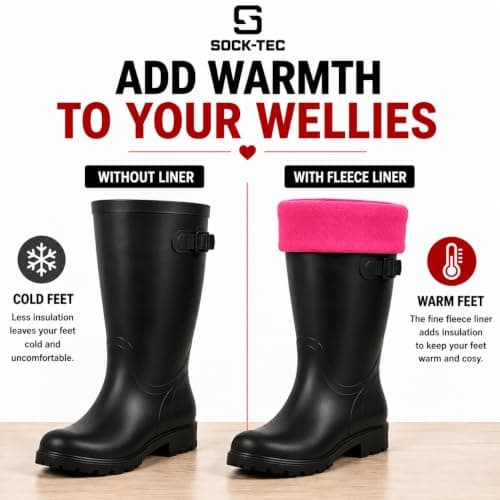 Womens Fleece Wellie Socks Adult Ladies Girls Welly Wellington Boot Thermal Liners Warm Outdoor Sock One Size 3-5 (UK, Numeric, 3, 5, Regular, Regular, Hot Pink) — view 3