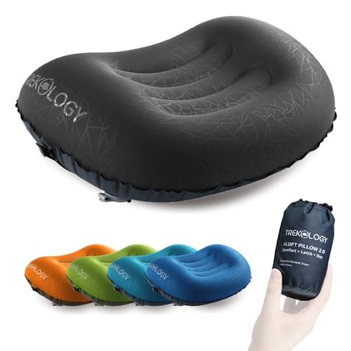 TREKOLOGY Ultralight Inflatable Camping & Travel Pillow – Compact, Ergonomic Neck & Lumbar Support Cushion for Adults & Kids – Ideal for Camping, Backpacking, and Beach Trips