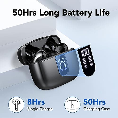 Ear Buds Wireless Earbuds, 50H Playtime Bluetooth Earbuds, Bluetooth Headphones 5.3, Bass Boost 85%, In Ear Headphones with 4 ENC Call Noise Cancelling Mics, Earbuds IPX7 Waterproof, USB-C Pearl Black — view 3