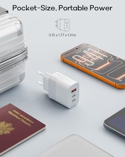2 Pcak UK to European Plug Adapter, Fast Charging EU Europe Travel Adapter with 2 USB C and 1 USB A, European to UK Plug Adaptor for France Spain Portugal Germany Iceland Greece Denmark Turkey, etc — view 4