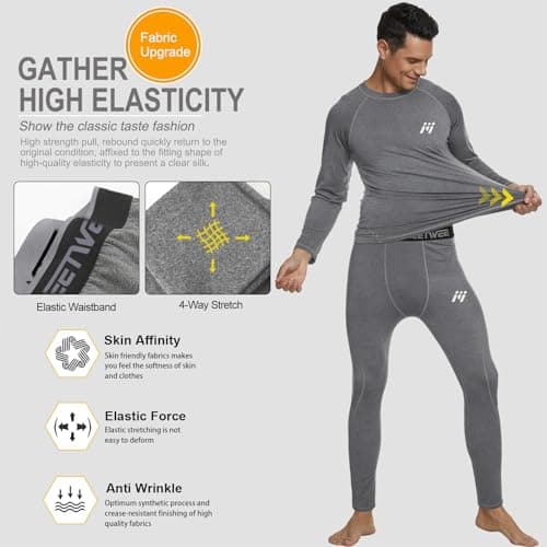 MEETWEE Men's Thermal Underwear Set, Winter Long Sleeve Base Layer Quick Dry Long Johns Compression Suit for Workout Skiing Running Hiking, Grey, L — view 4