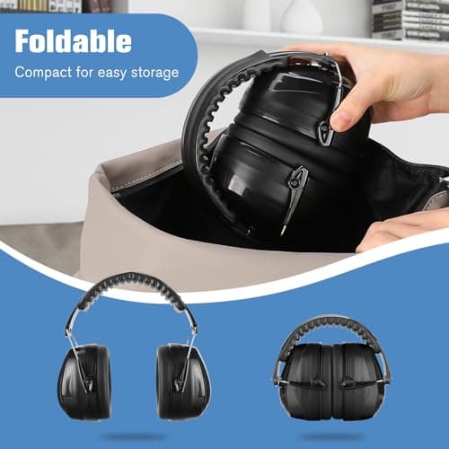 ProCase Adult Ear Defenders, 32db Noise Cancelling Headphones Autism Ear Protectors Adjustable Hearing Protection Safety Ear Muffs for Sleeping Construction Shooting Machinery Work Mowing -Black — view 4